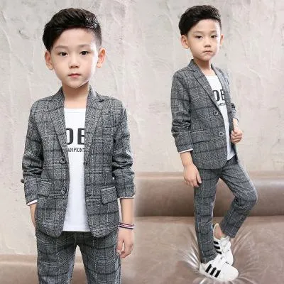 Kids Clothes 2019 new Spring autumn Long sleeve Children's suit Plaid Single Breasted  coat  pants 3-12 years Baby Boy Clothes