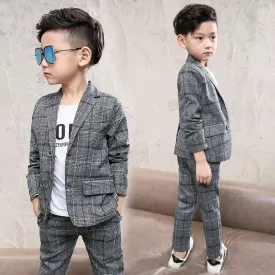 Kids Clothes 2019 new Spring autumn Long sleeve Children's suit Plaid Single Breasted  coat  pants 3-12 years Baby Boy Clothes