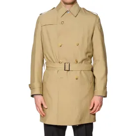 KITON Napoli Beige Wool DB Cashmere Lined Trench Coat EU 50 NEW US M Leather Trims