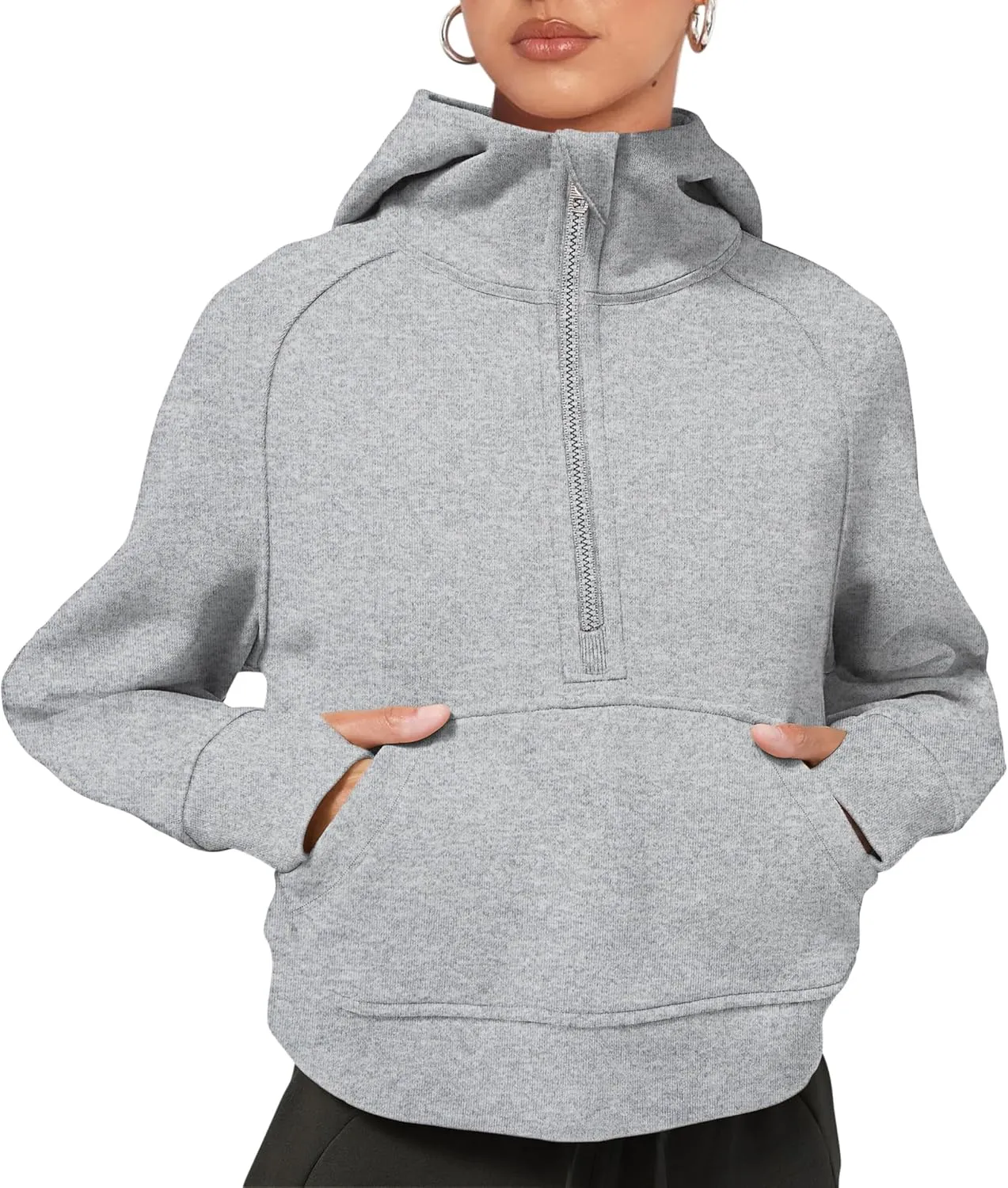 LASLULU Womens Fleece Hoodies Pullover 1/2 Zip Up Sweatshirts Long Sleeve Sweater Workout Jacket Fall Outfits 2024 Thumb Hole