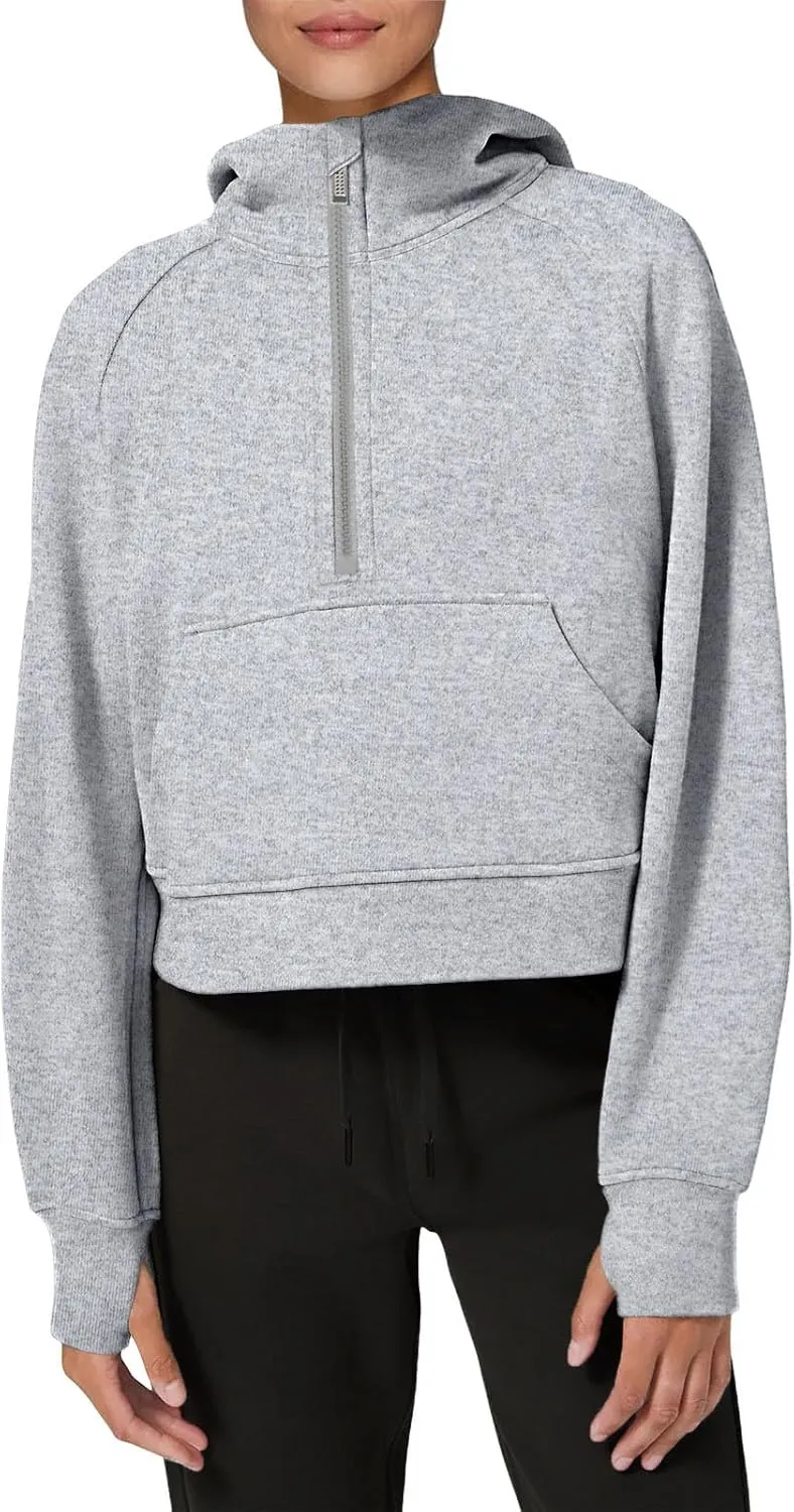 LASLULU Womens Fleece Hoodies Pullover 1/2 Zip Up Sweatshirts Long Sleeve Sweater Workout Jacket Fall Outfits 2024 Thumb Hole