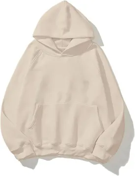 Lauweion Women Solid Basic Fleece Letter Loose Hoodie Sweatshirt Long Sleeve Kangaroo Pocket Drop Shoulder Pullovers Top