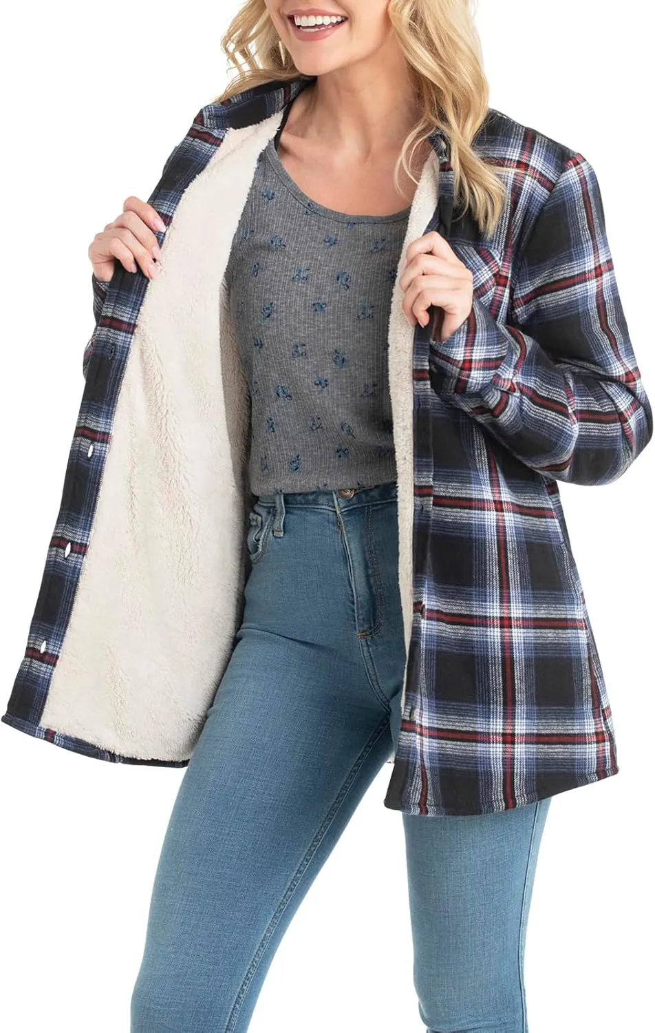 Legendary Whitetails Women's Open Country Flannel Shacket Sherpa Lined Plaid Fleece Shirt Jacket Ladies Western Clothing Coat