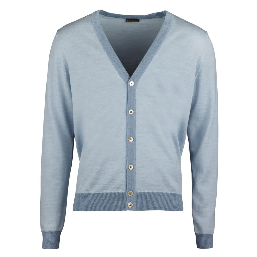 Light Blue V-Neck Fine Merino Wool Cardigan