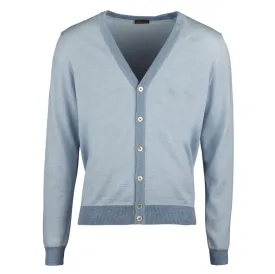Light Blue V-Neck Fine Merino Wool Cardigan