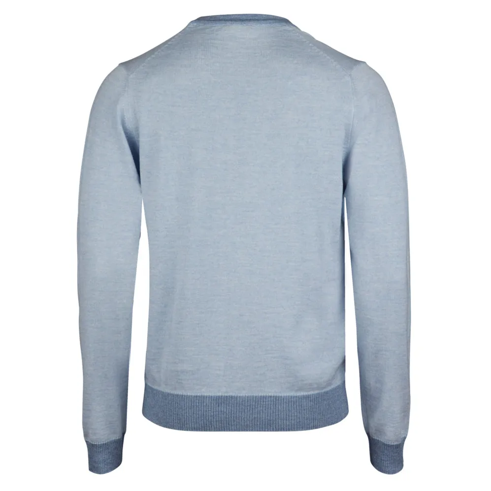 Light Blue V-Neck Fine Merino Wool Cardigan