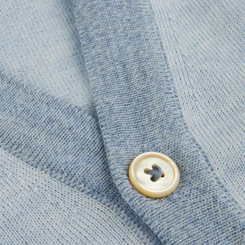 Light Blue V-Neck Fine Merino Wool Cardigan