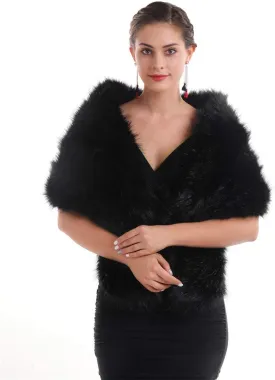Lucky Leaf Women Luxurious Large Winter Faux Fur Scarf Wrap Collar Shrug for Lady Poncho Wedding Dinner Party