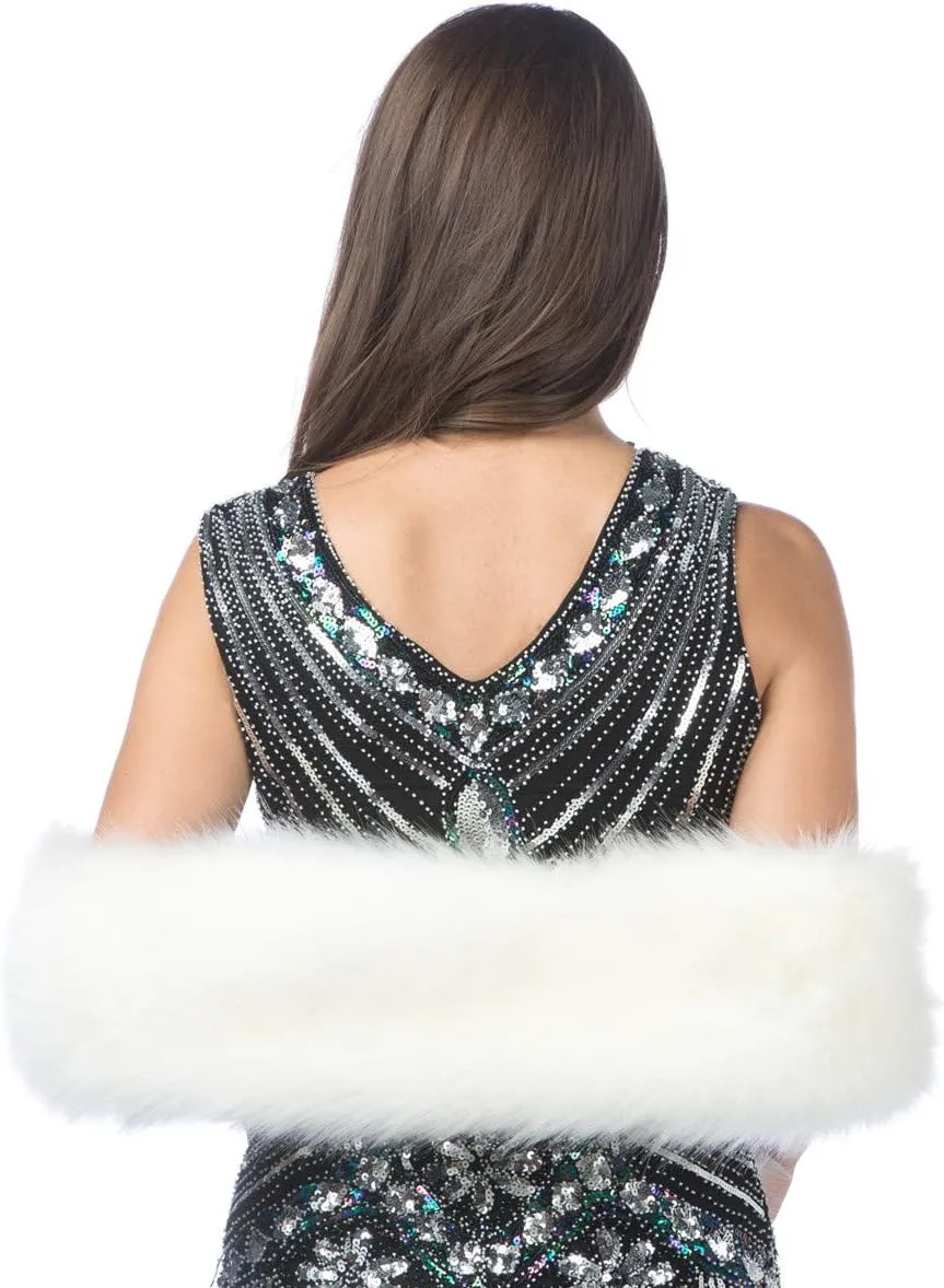 Lucky Leaf Women Luxurious Large Winter Faux Fur Scarf Wrap Collar Shrug for Lady Poncho Wedding Dinner Party