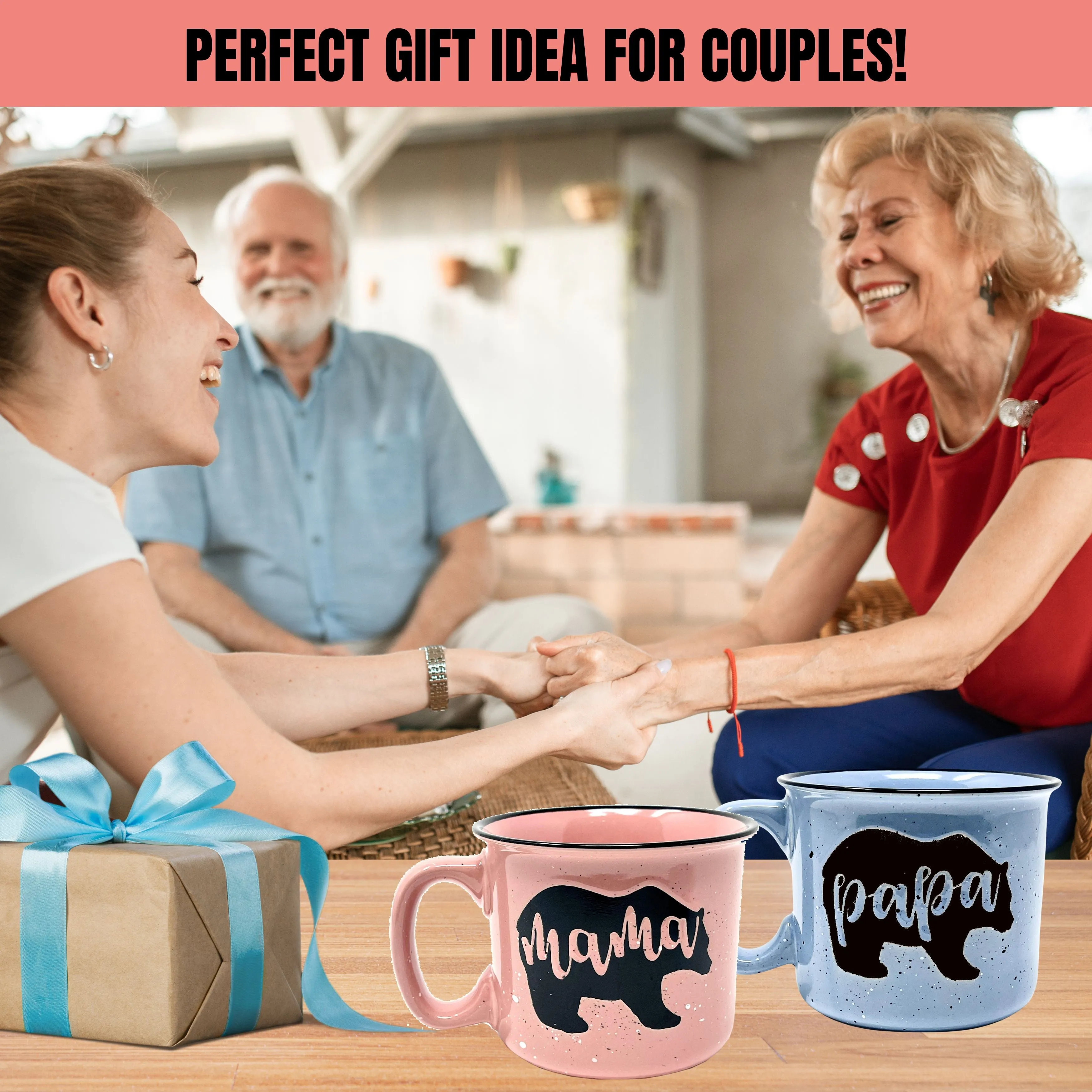 Mama Bear Coffee Mug for Mom, Mother, Wife - Cute Coffee Cups for Women - Unique Fun Gifts for Her, Mother's Day, Christmas (Mama Bear Coral and Papa Bear Light Blue Gift Set)