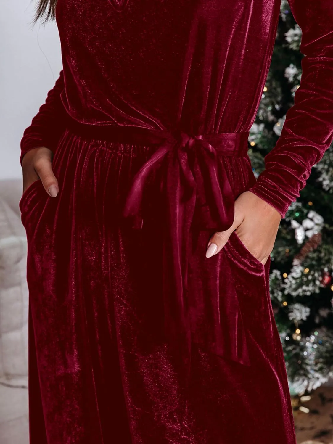 MASCOMODA 2024 Velvet Long Sleeve Wide Leg Jumpsuits for Women Dressy V Neck Belted Romper One Piece Fall Outfits with Pocket