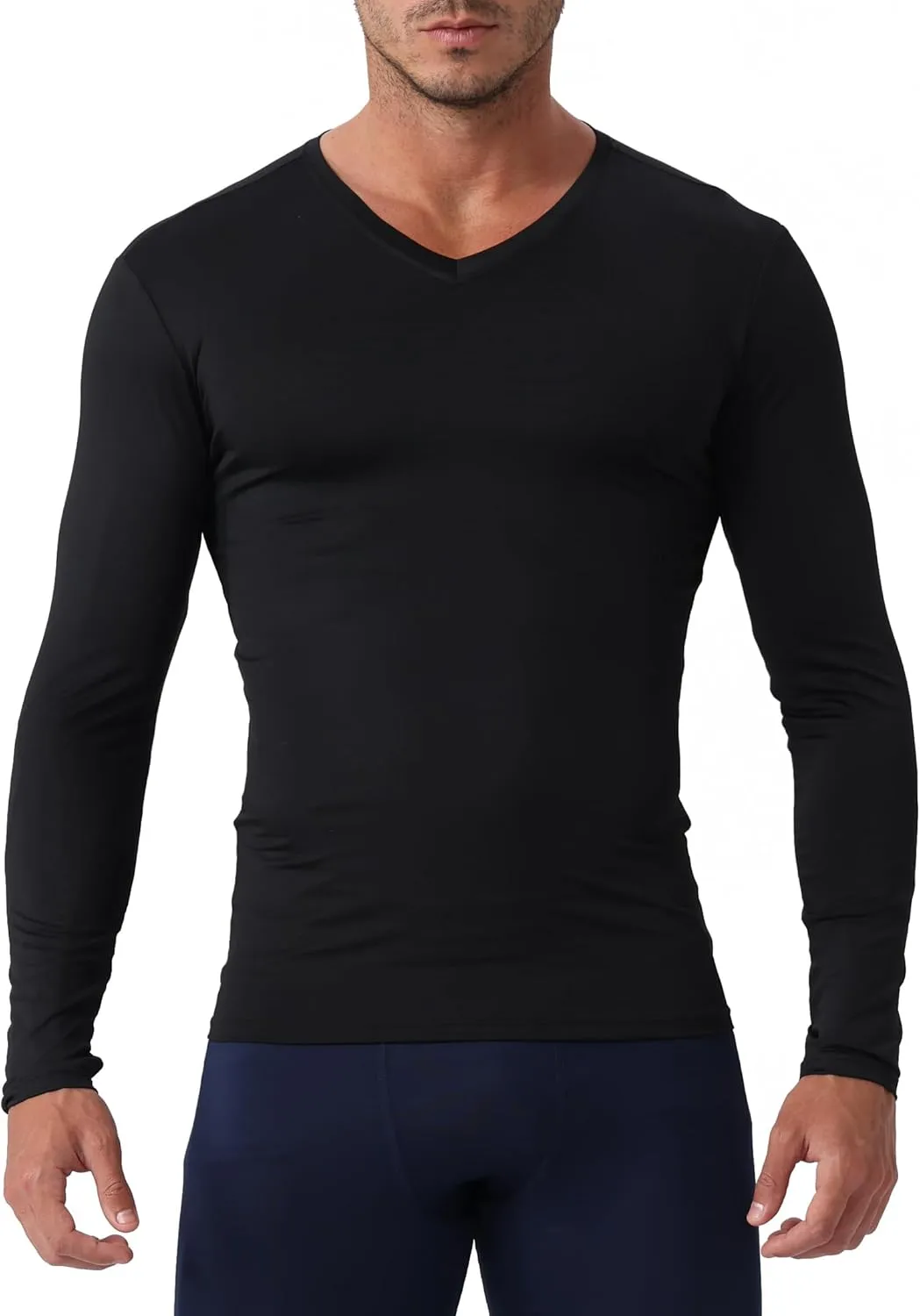 Men's Compression Shirt V Neck Long Sleeve Workout Shirts Cool Dry Athletic Gym Undershirts Active Sports Baselayer Tops