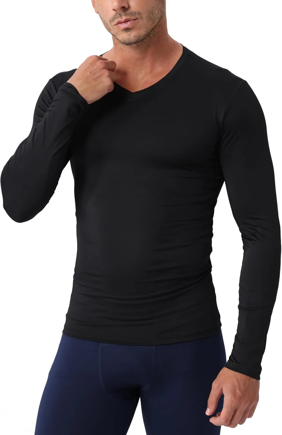Men's Compression Shirt V Neck Long Sleeve Workout Shirts Cool Dry Athletic Gym Undershirts Active Sports Baselayer Tops