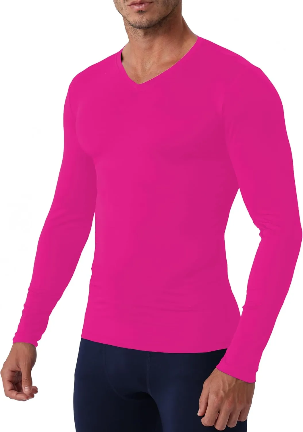 Men's Compression Shirt V Neck Long Sleeve Workout Shirts Cool Dry Athletic Gym Undershirts Active Sports Baselayer Tops