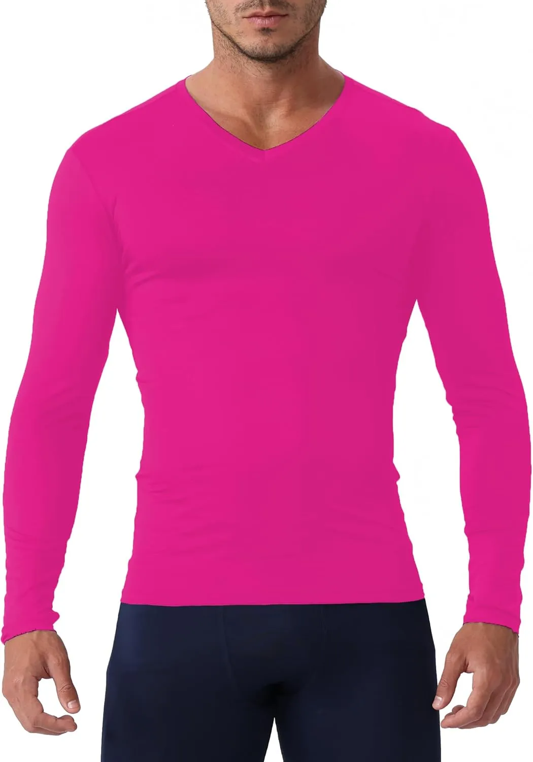 Men's Compression Shirt V Neck Long Sleeve Workout Shirts Cool Dry Athletic Gym Undershirts Active Sports Baselayer Tops