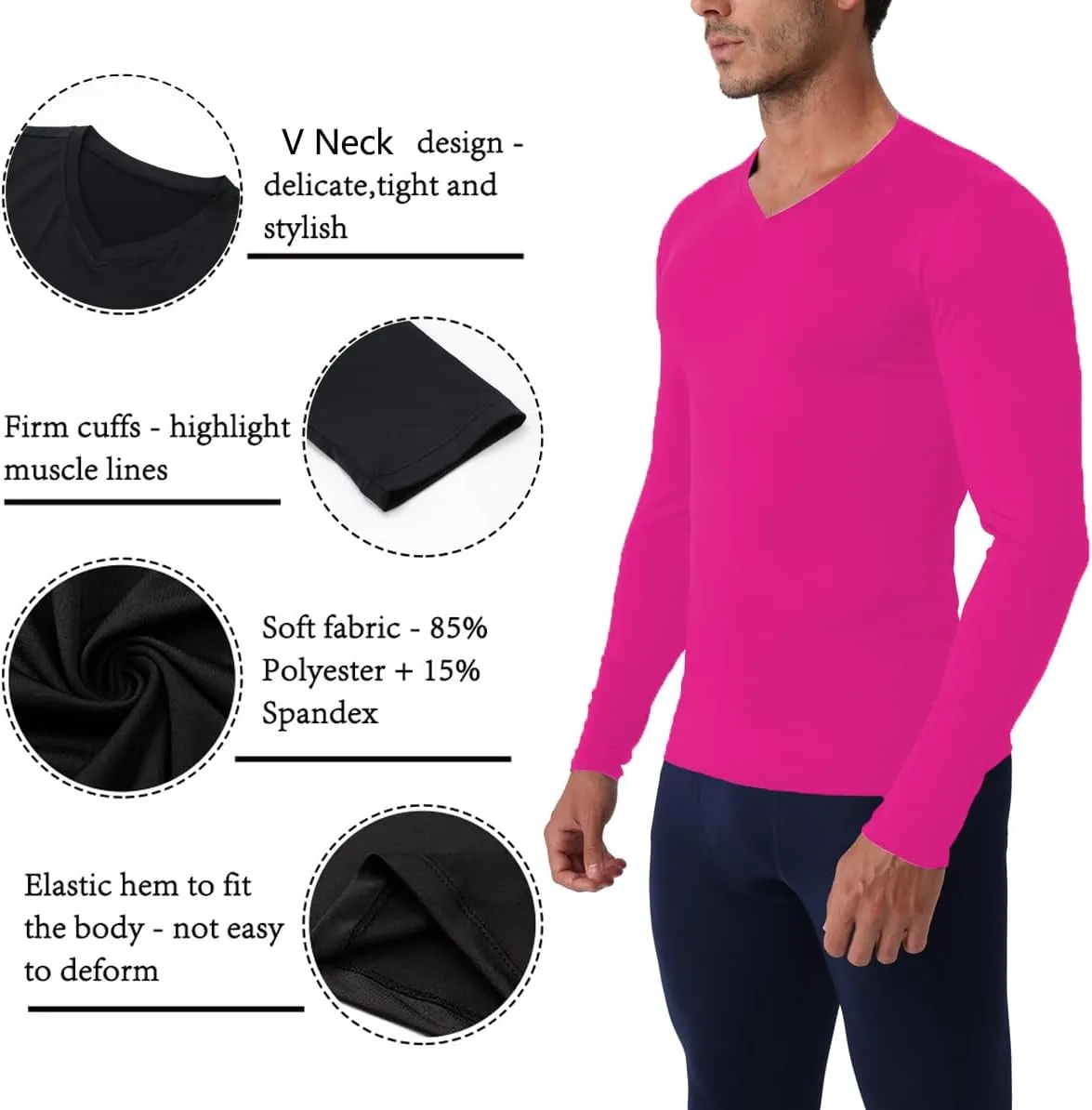Men's Compression Shirt V Neck Long Sleeve Workout Shirts Cool Dry Athletic Gym Undershirts Active Sports Baselayer Tops