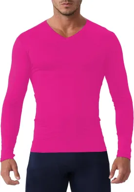 Men's Compression Shirt V Neck Long Sleeve Workout Shirts Cool Dry Athletic Gym Undershirts Active Sports Baselayer Tops