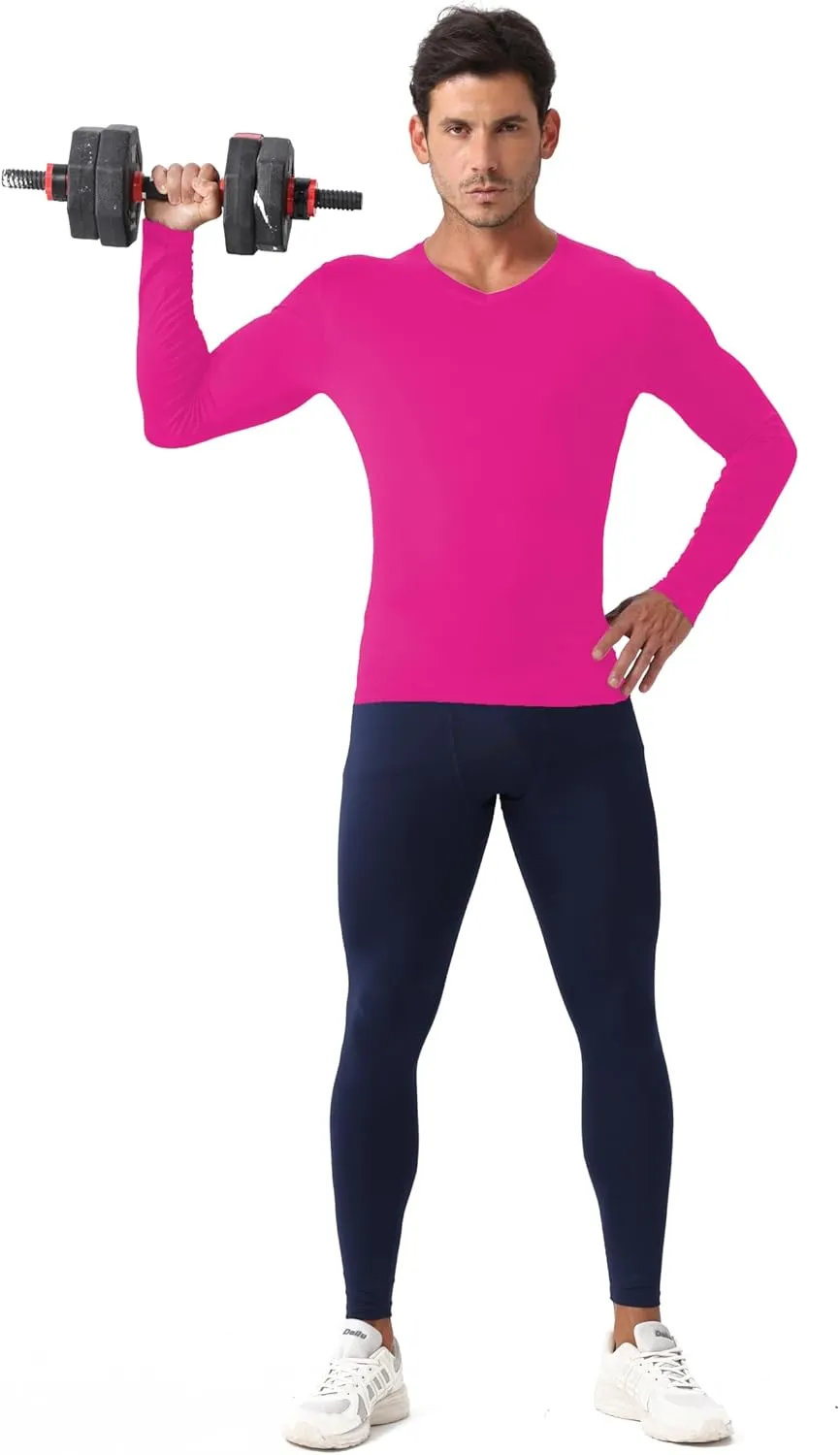 Men's Compression Shirt V Neck Long Sleeve Workout Shirts Cool Dry Athletic Gym Undershirts Active Sports Baselayer Tops