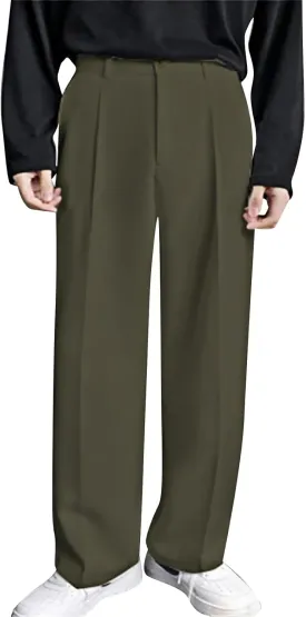 Mens Dress Pants Wide Leg Pleat Front Long Pants High Waisted Button Zipper Fly Suit Trousers Business Work Clothes