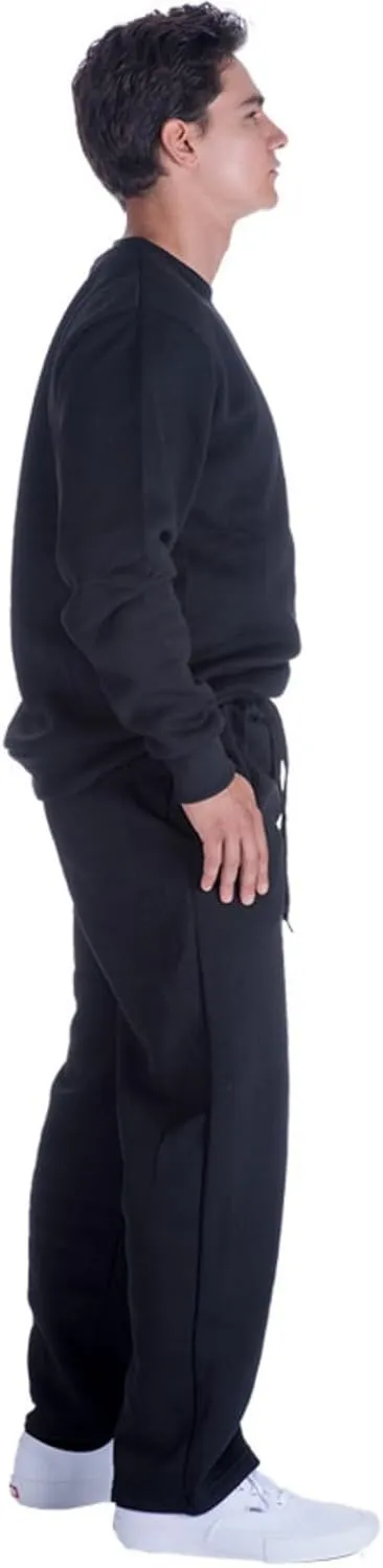 Mens Fleece Sweatpants Open Bottom Basic Running Joggers Wide Leg Casual Loose Fit Athletic Pants with Pockets