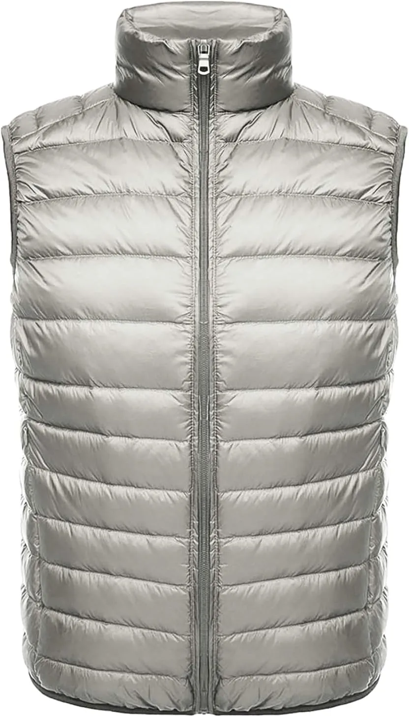 Mens Lightweight Insulated Puffer Vest Stand Collar Sleeveless Jacket Warm Down Outerwear for Work Travel