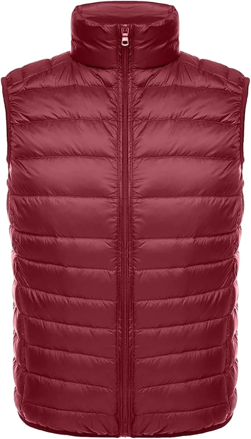 Mens Lightweight Insulated Puffer Vest Stand Collar Sleeveless Jacket Warm Down Outerwear for Work Travel