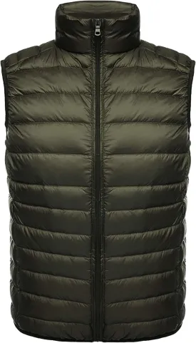 Mens Lightweight Insulated Puffer Vest Stand Collar Sleeveless Jacket Warm Down Outerwear for Work Travel