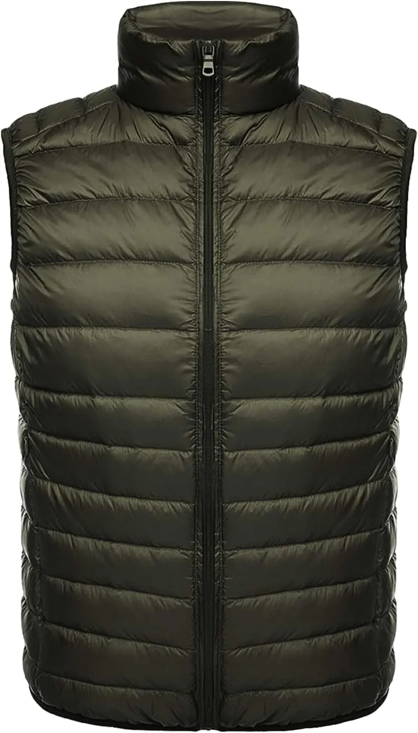 Mens Lightweight Insulated Puffer Vest Stand Collar Sleeveless Jacket Warm Down Outerwear for Work Travel