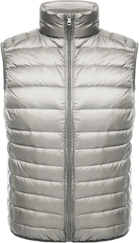 Mens Lightweight Insulated Puffer Vest Stand Collar Sleeveless Jacket Warm Down Outerwear for Work Travel