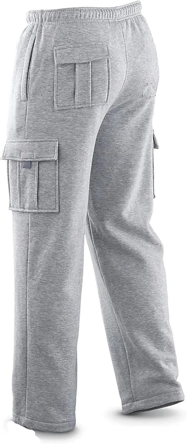 Mens Long Cargo Pants Sweatpants Truck Fleece Lined with Elastic Waistband, Fleeced Cargo Pants S-XXL