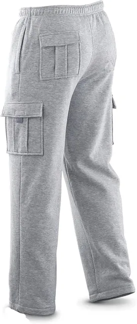 Mens Long Cargo Pants Sweatpants Truck Fleece Lined with Elastic Waistband, Fleeced Cargo Pants S-XXL