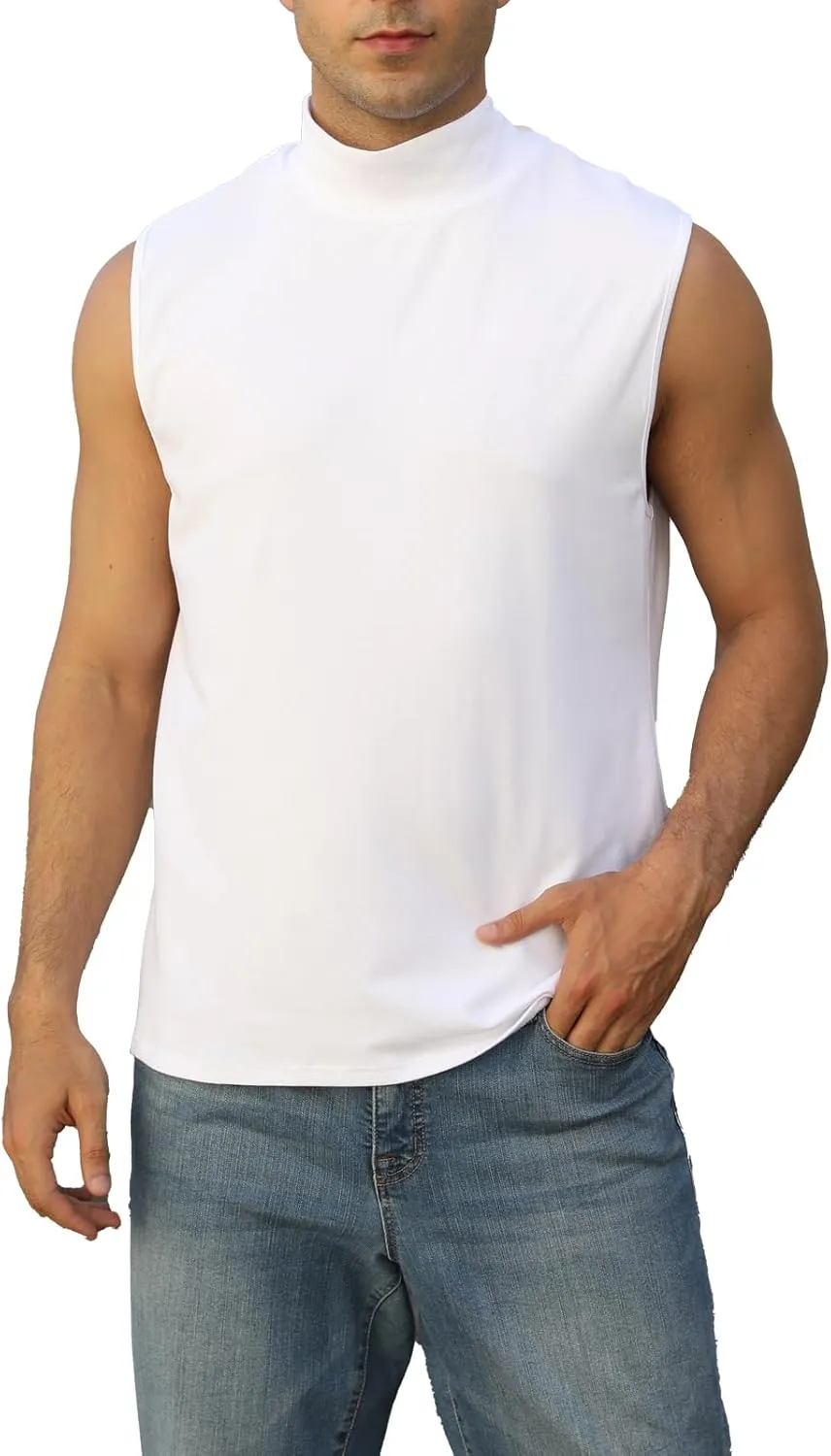 Mens Mock Turtleneck Tee Shirts Sleeveless Casual Basic Slim Fit Knitted Pullover Tank Tops