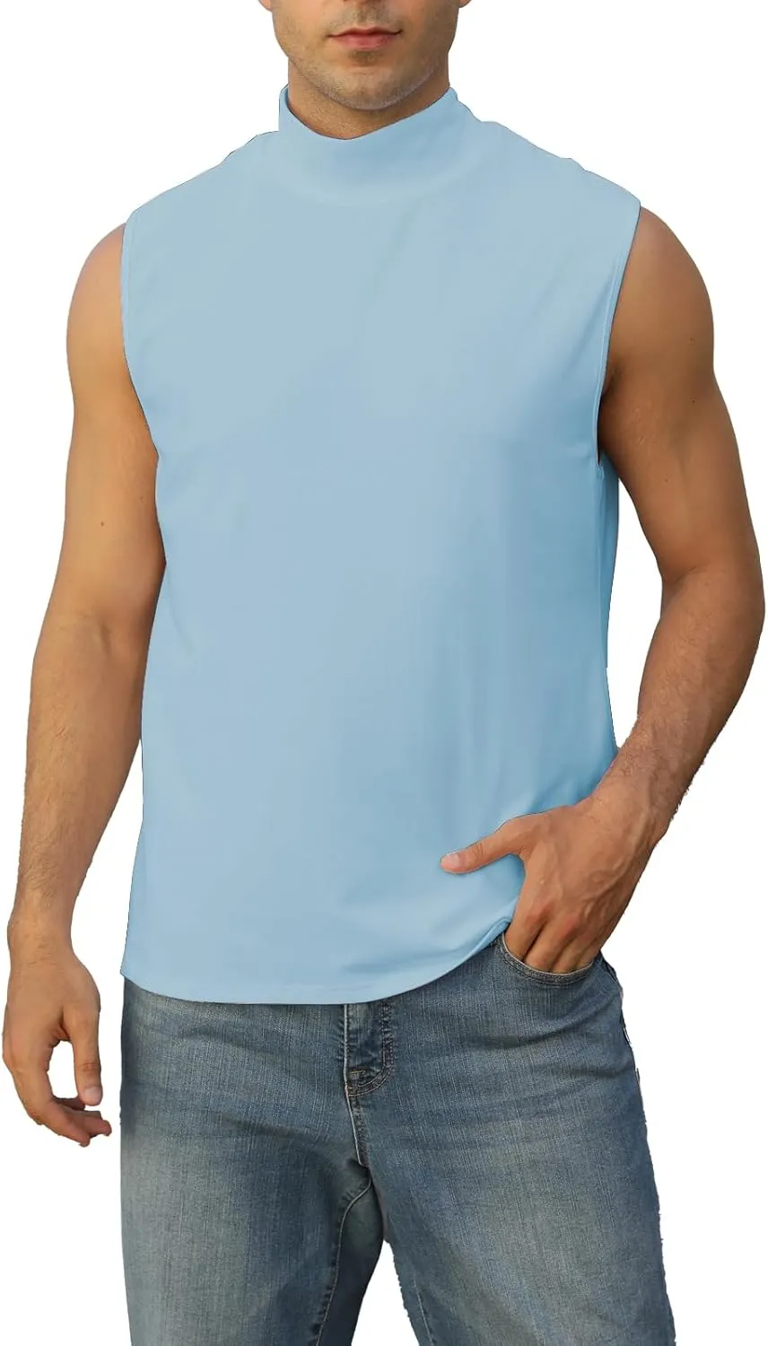 Mens Mock Turtleneck Tee Shirts Sleeveless Casual Basic Slim Fit Knitted Pullover Tank Tops