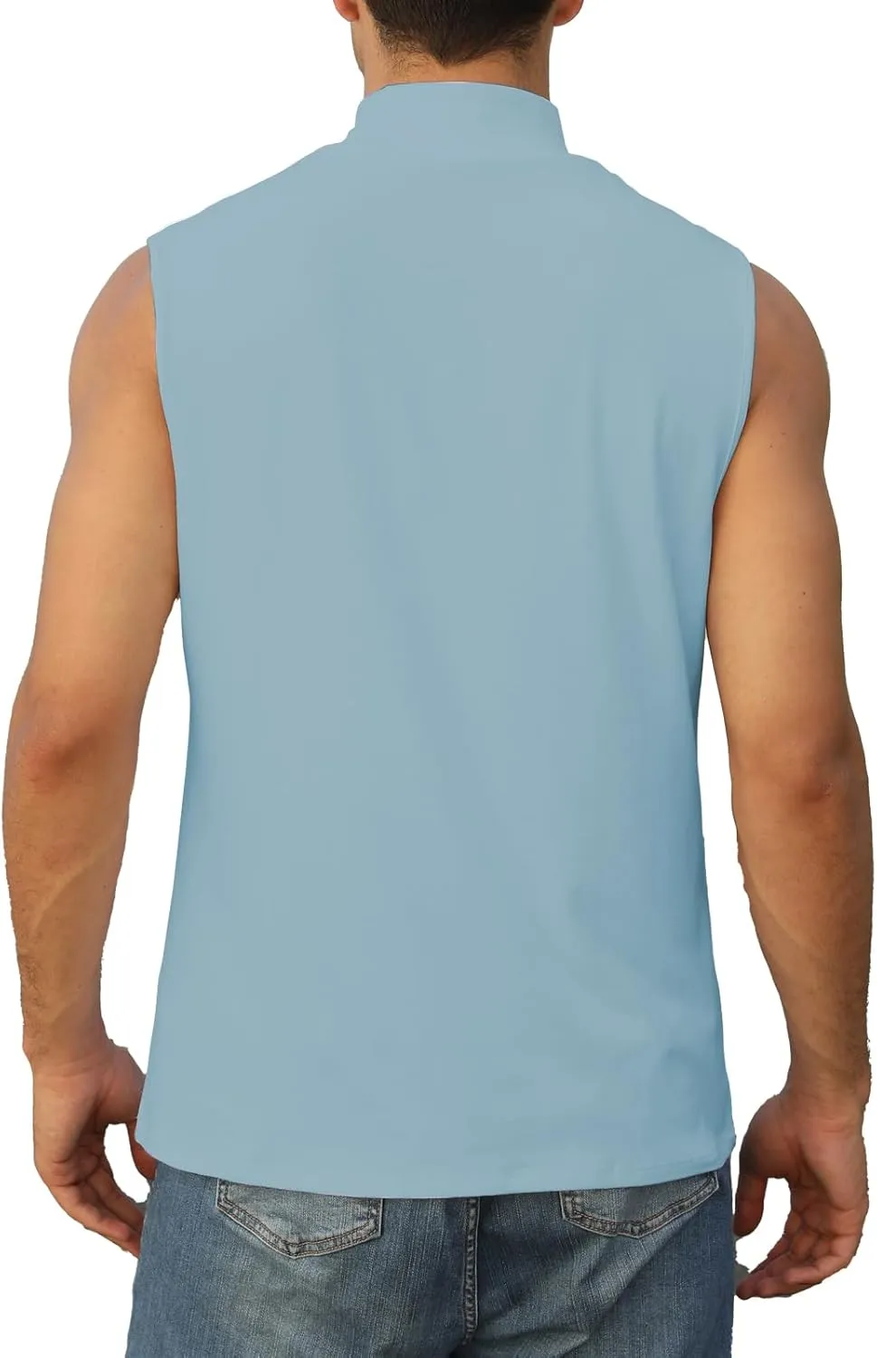 Mens Mock Turtleneck Tee Shirts Sleeveless Casual Basic Slim Fit Knitted Pullover Tank Tops