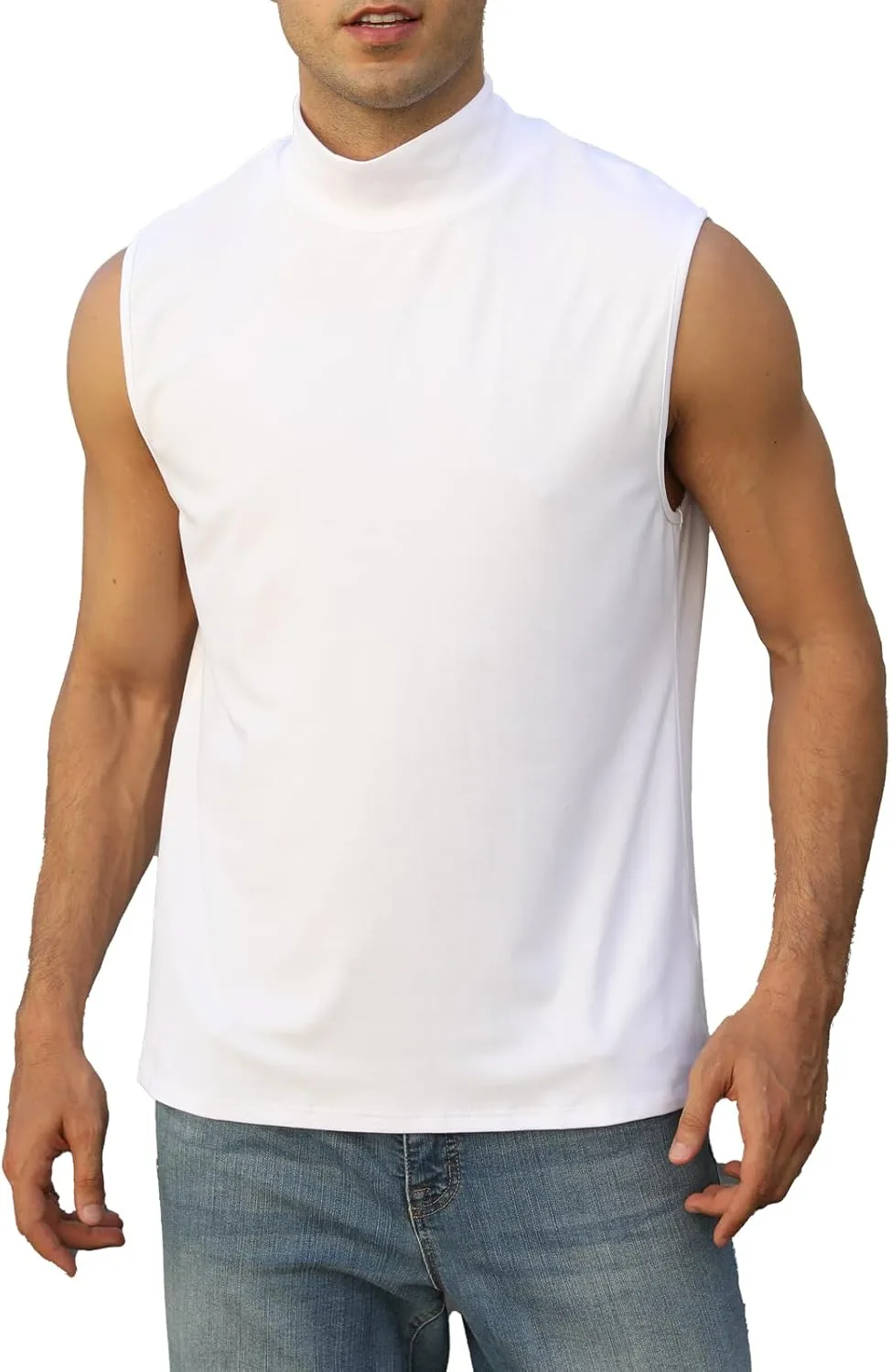 Mens Mock Turtleneck Tee Shirts Sleeveless Casual Basic Slim Fit Knitted Pullover Tank Tops
