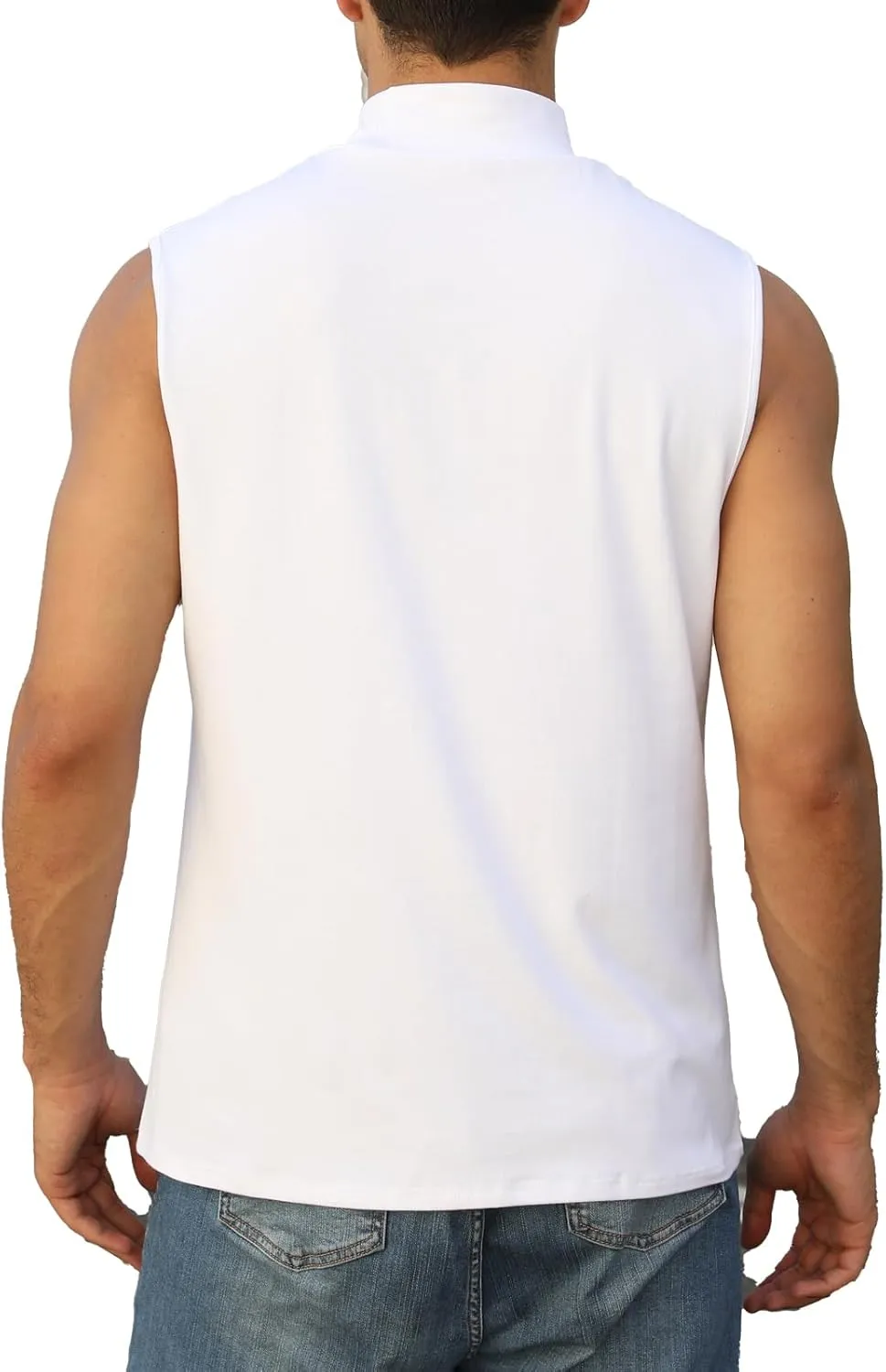 Mens Mock Turtleneck Tee Shirts Sleeveless Casual Basic Slim Fit Knitted Pullover Tank Tops