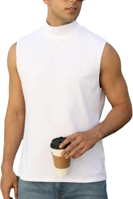 Mens Mock Turtleneck Tee Shirts Sleeveless Casual Basic Slim Fit Knitted Pullover Tank Tops