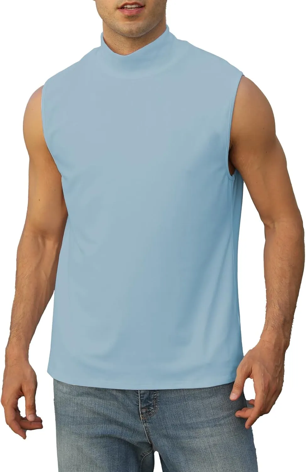 Mens Mock Turtleneck Tee Shirts Sleeveless Casual Basic Slim Fit Knitted Pullover Tank Tops