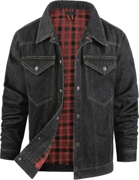 Mr.Stream Men's Snap Jean Jacket Western Cowboy Plaid Flannel Lined Work Denim Trucker Jackets