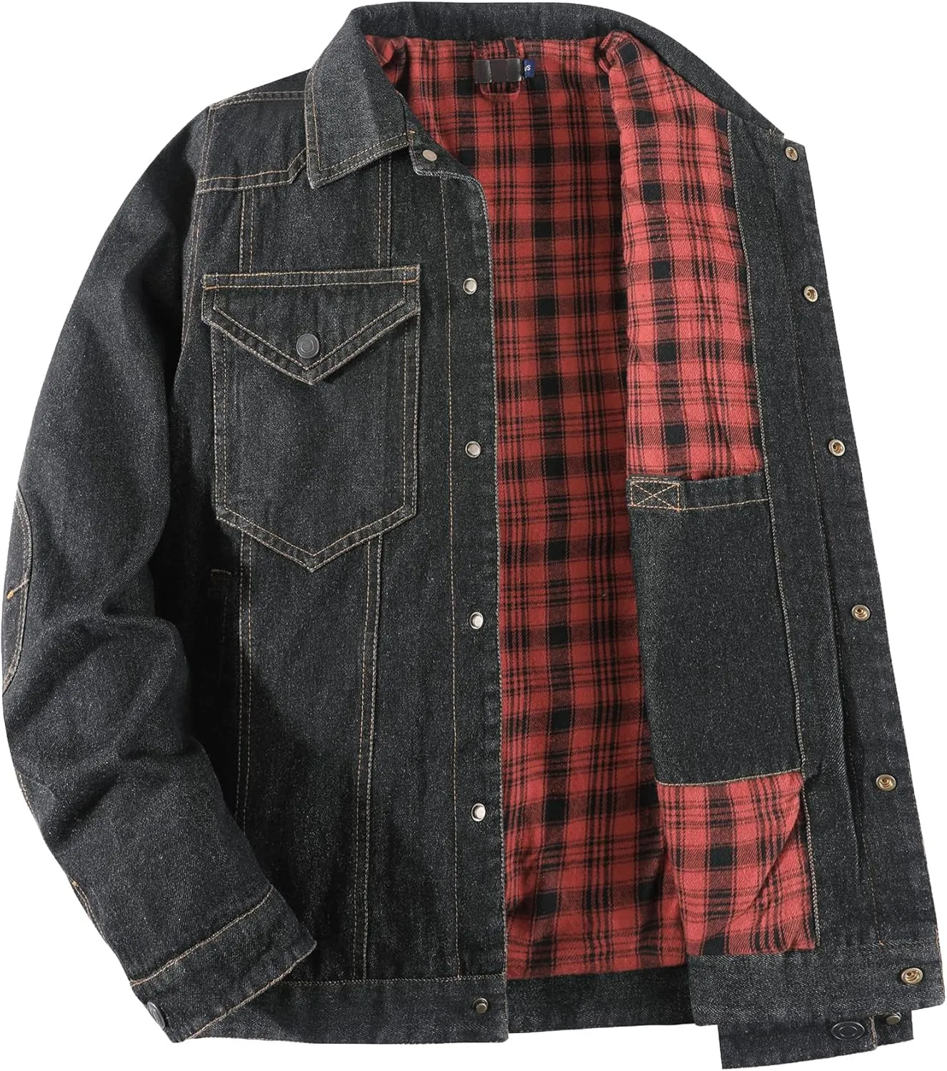 Mr.Stream Men's Snap Jean Jacket Western Cowboy Plaid Flannel Lined Work Denim Trucker Jackets