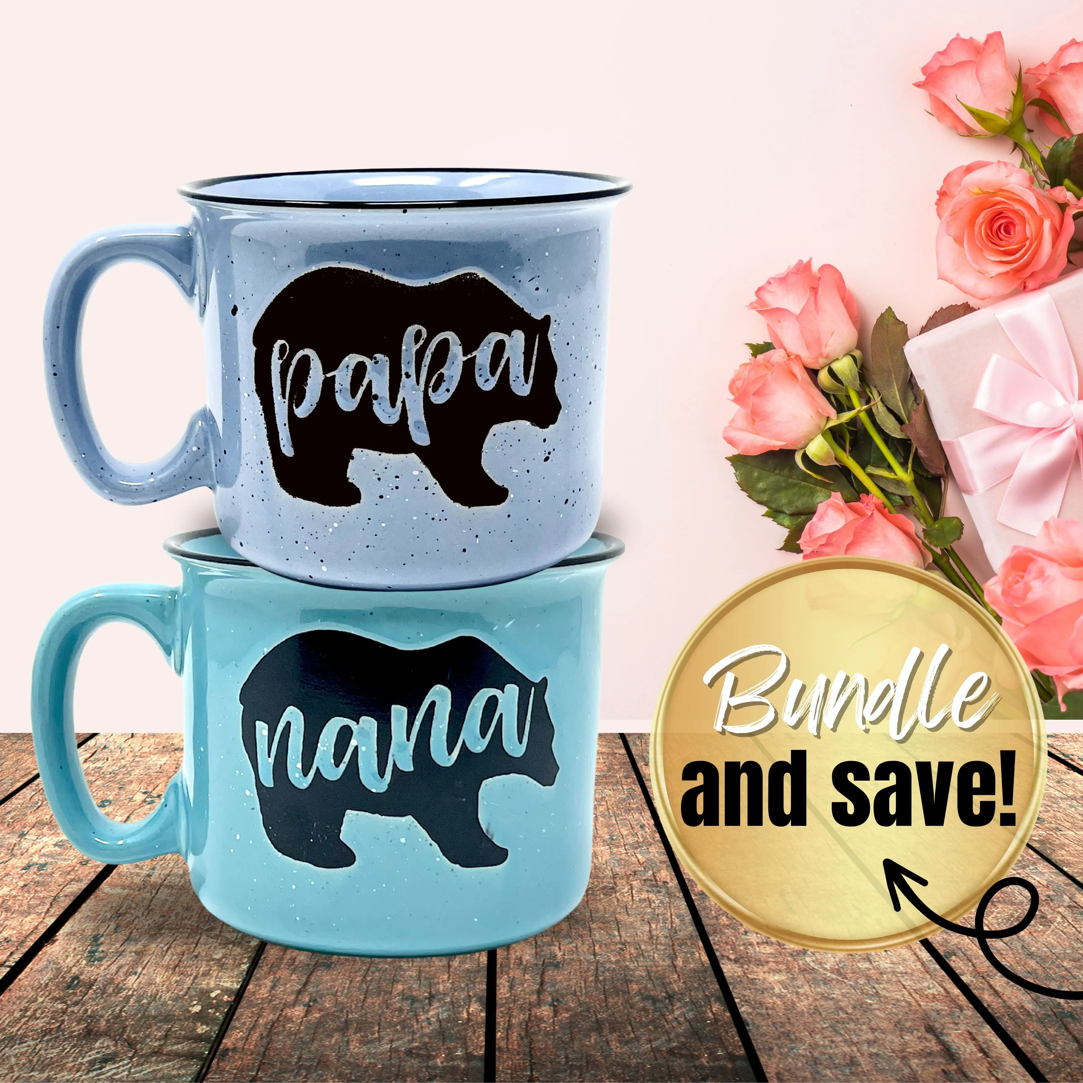 Nana Bear Cute Coffee Mug for Grandma, Grandmother - Grandma Gifts, Mother's Day, Christmas, Birthday (Nana Bear Teal and Papa Bear Light Blue Gift Set)
