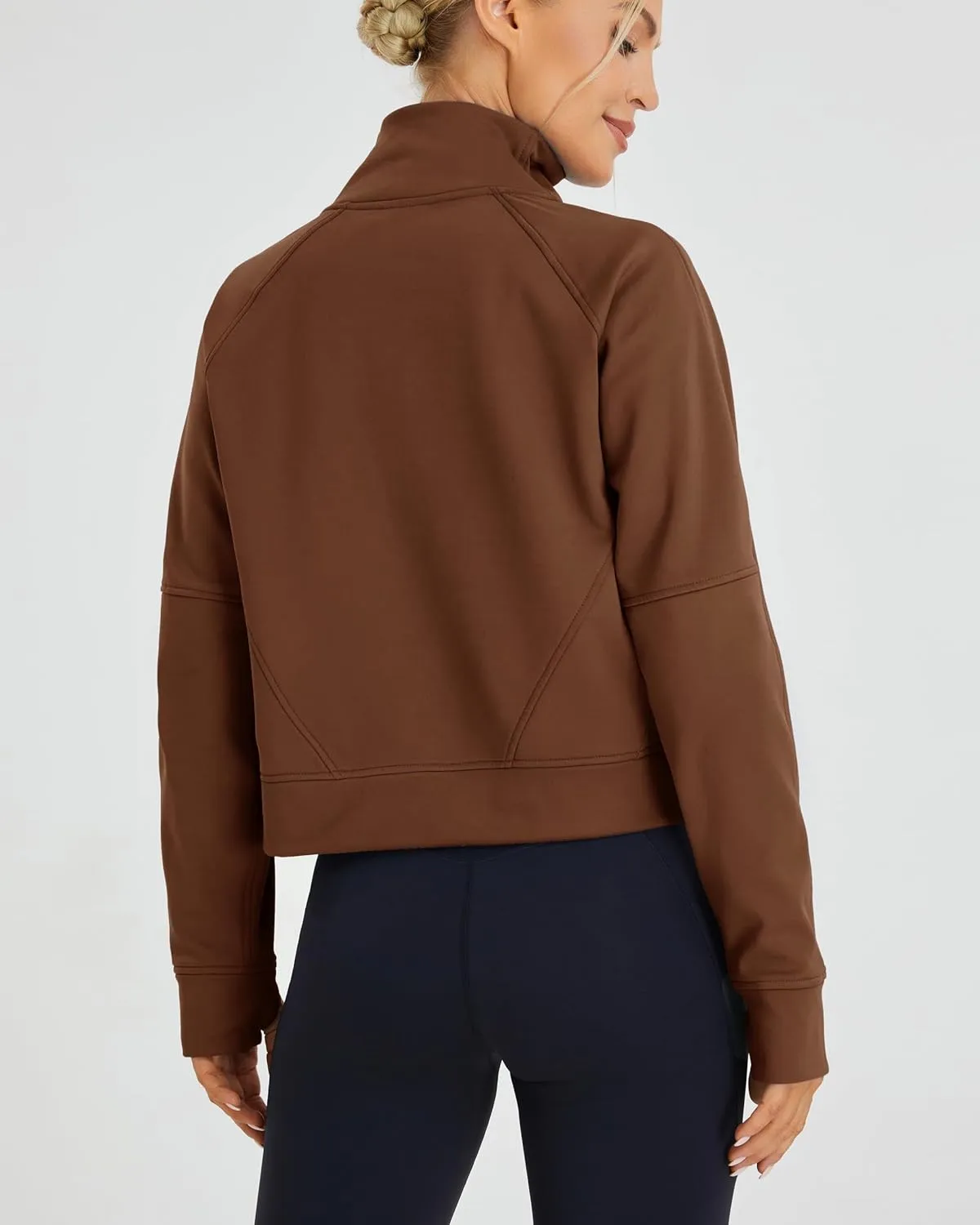 Oalka Sweatshirts Half Zip Long Sleeve Cropped Pullover Lined Full Zip Hoodies Thumb Hole Jackets