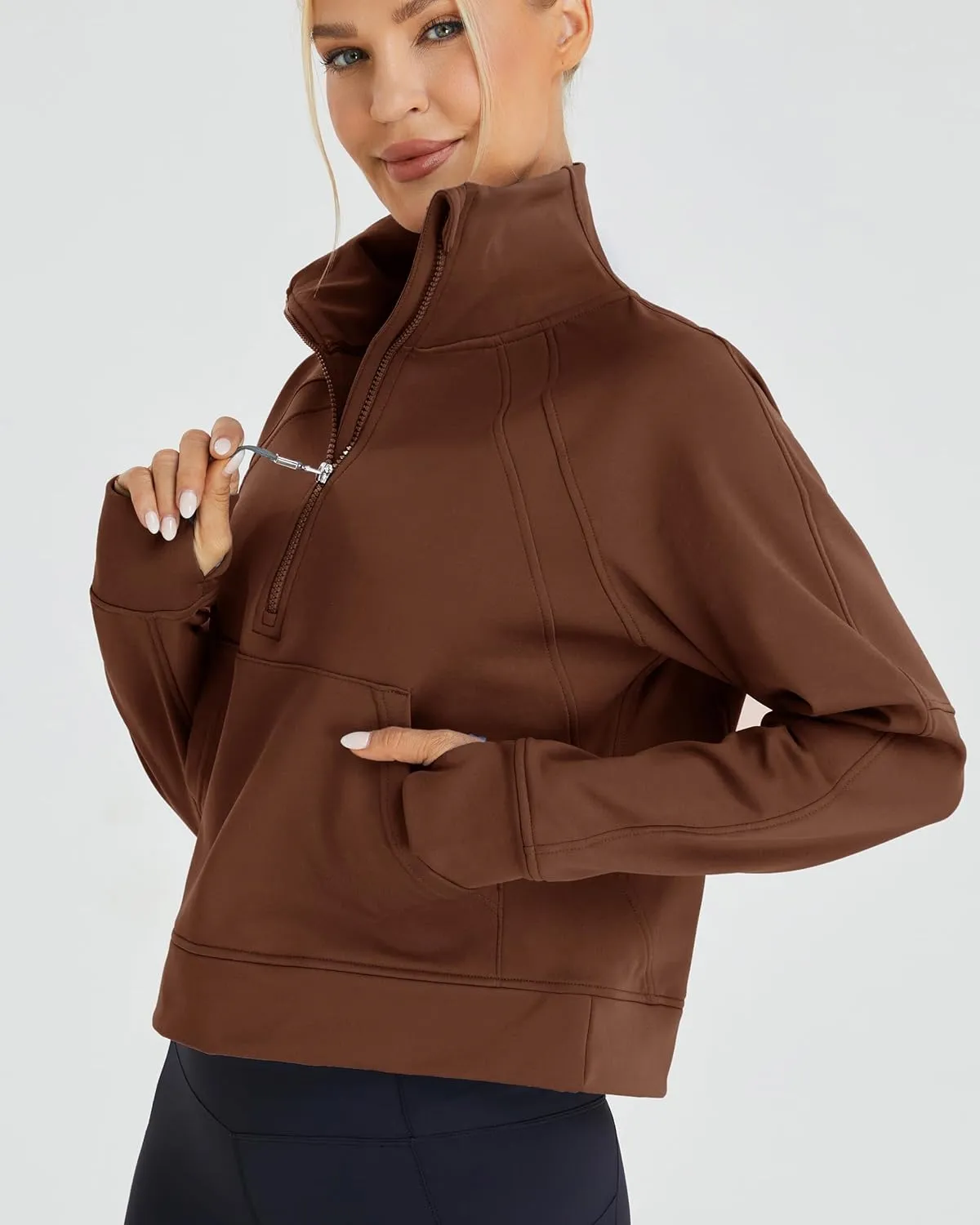 Oalka Sweatshirts Half Zip Long Sleeve Cropped Pullover Lined Full Zip Hoodies Thumb Hole Jackets