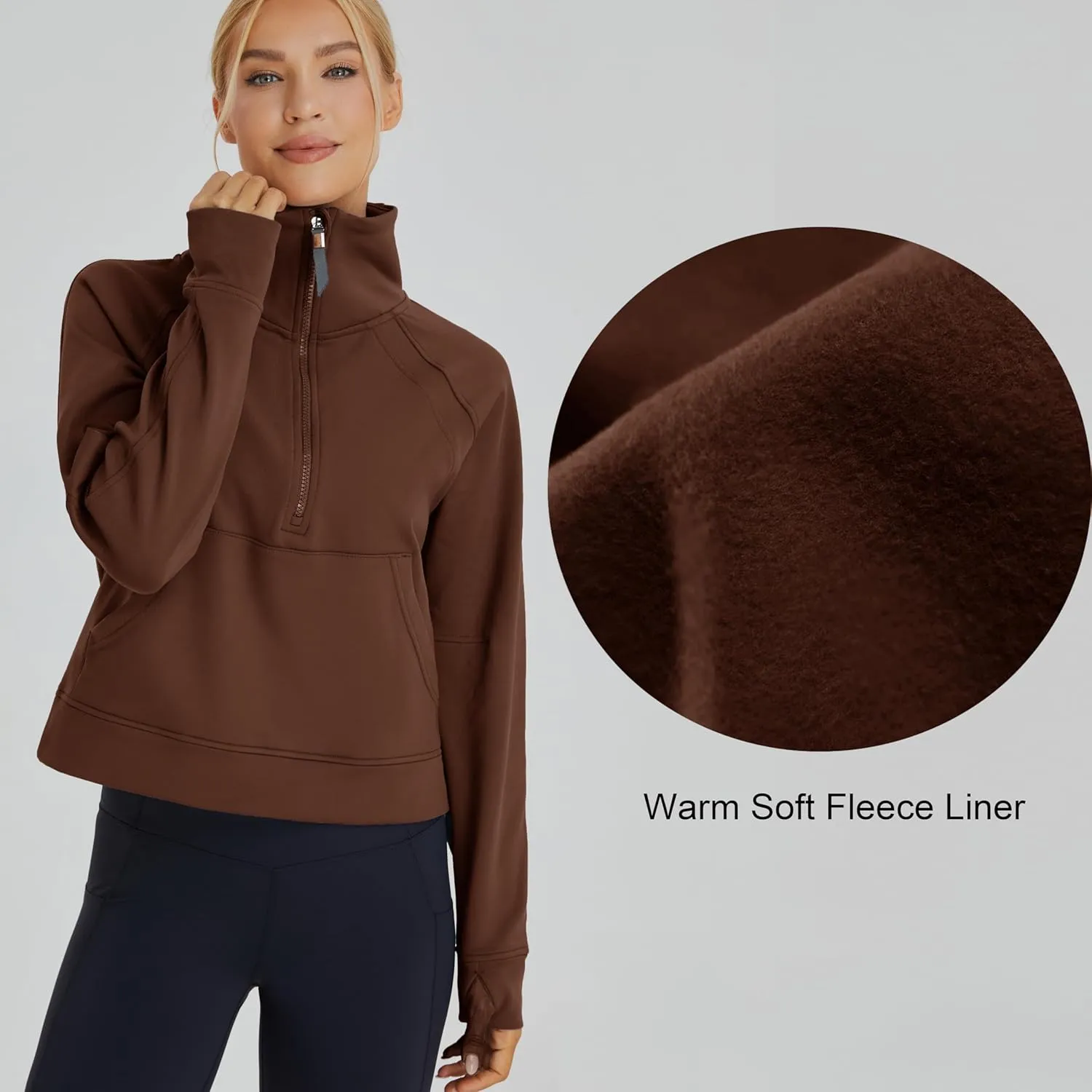 Oalka Sweatshirts Half Zip Long Sleeve Cropped Pullover Lined Full Zip Hoodies Thumb Hole Jackets