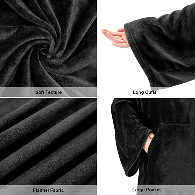 Plus Size Multifunctional Home Casual Flannel Blanket with Sleeves