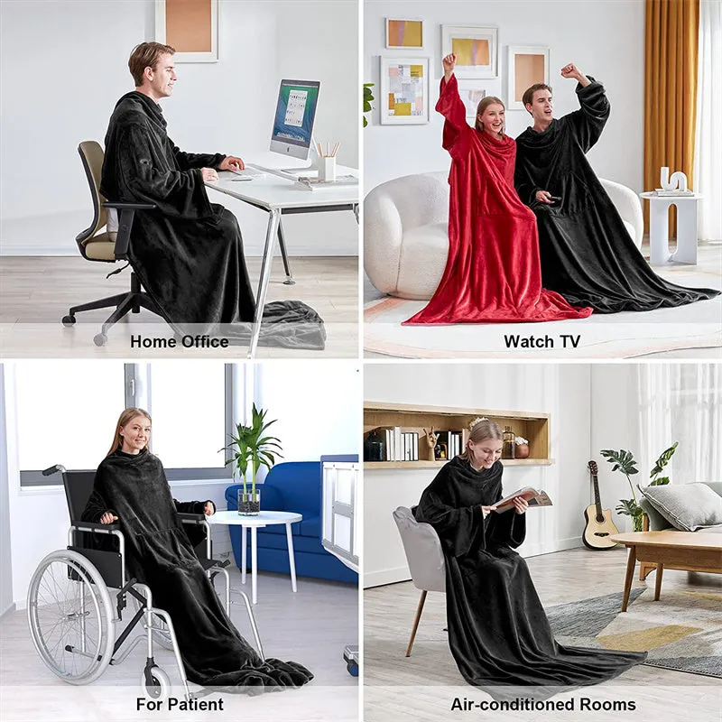 Plus Size Multifunctional Home Casual Flannel Blanket with Sleeves