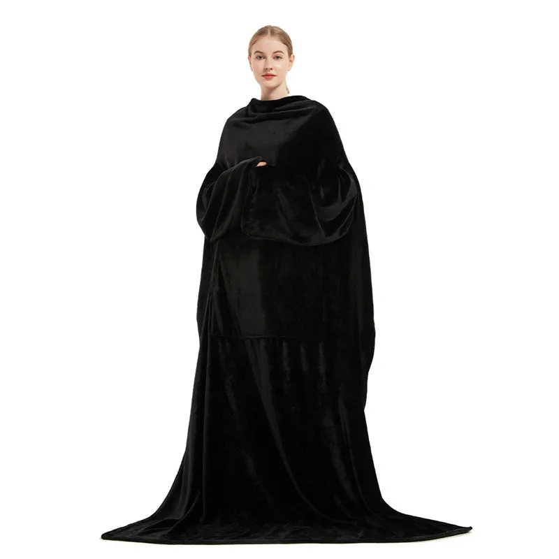 Plus Size Multifunctional Home Casual Flannel Blanket with Sleeves