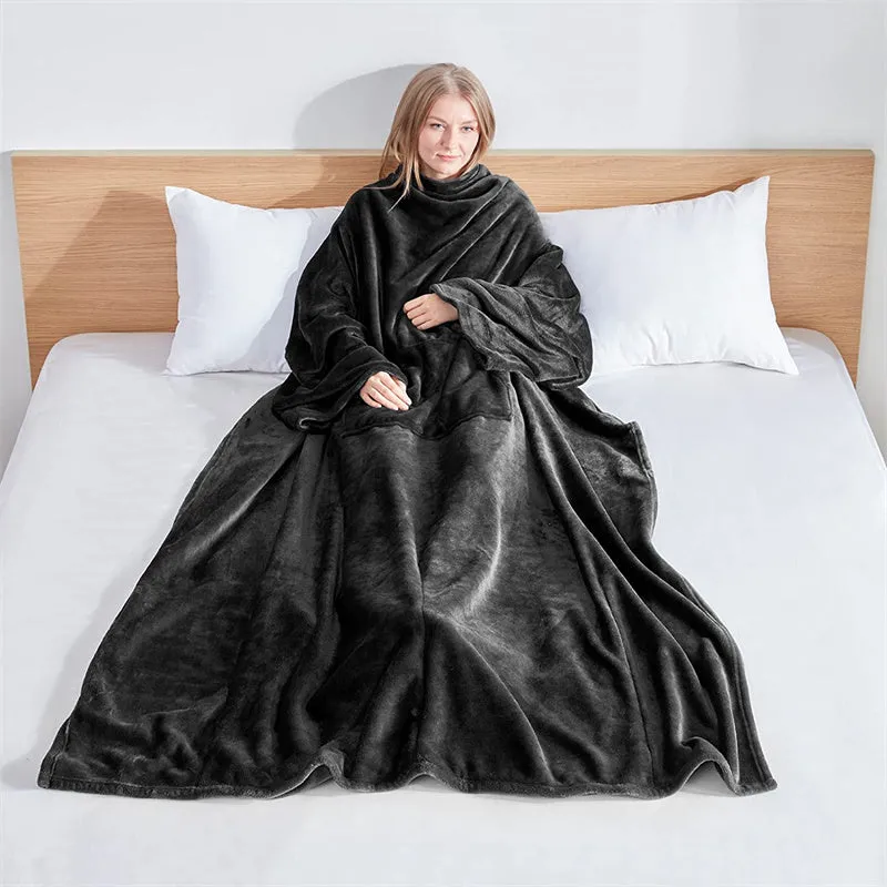 Plus Size Multifunctional Home Casual Flannel Blanket with Sleeves