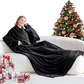 Plus Size Multifunctional Home Casual Flannel Blanket with Sleeves