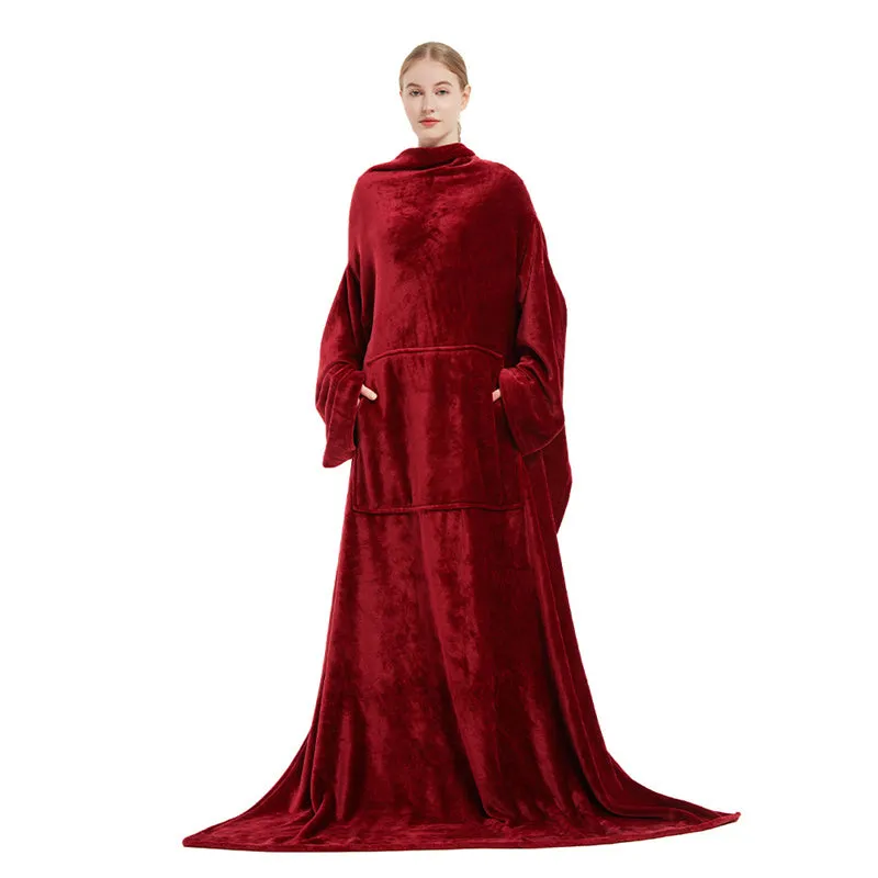 Plus Size Multifunctional Home Casual Flannel Blanket with Sleeves